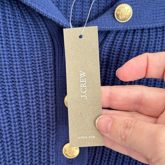 J. Crew Women’s Ribbed cotton button collar navy gold chunky knit boxy XXS NWT - Picture 9 of 12